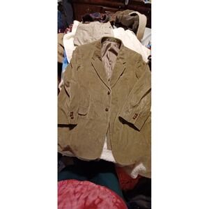 RBM Blazer Sport Coat Corduroy Tan Lined Jacket 42 R WIDE WELL Leather‎ Buttons